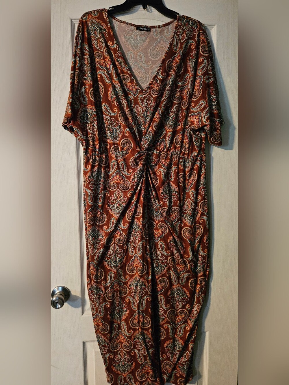 Women's Rust Paisley Twist-Front Dress